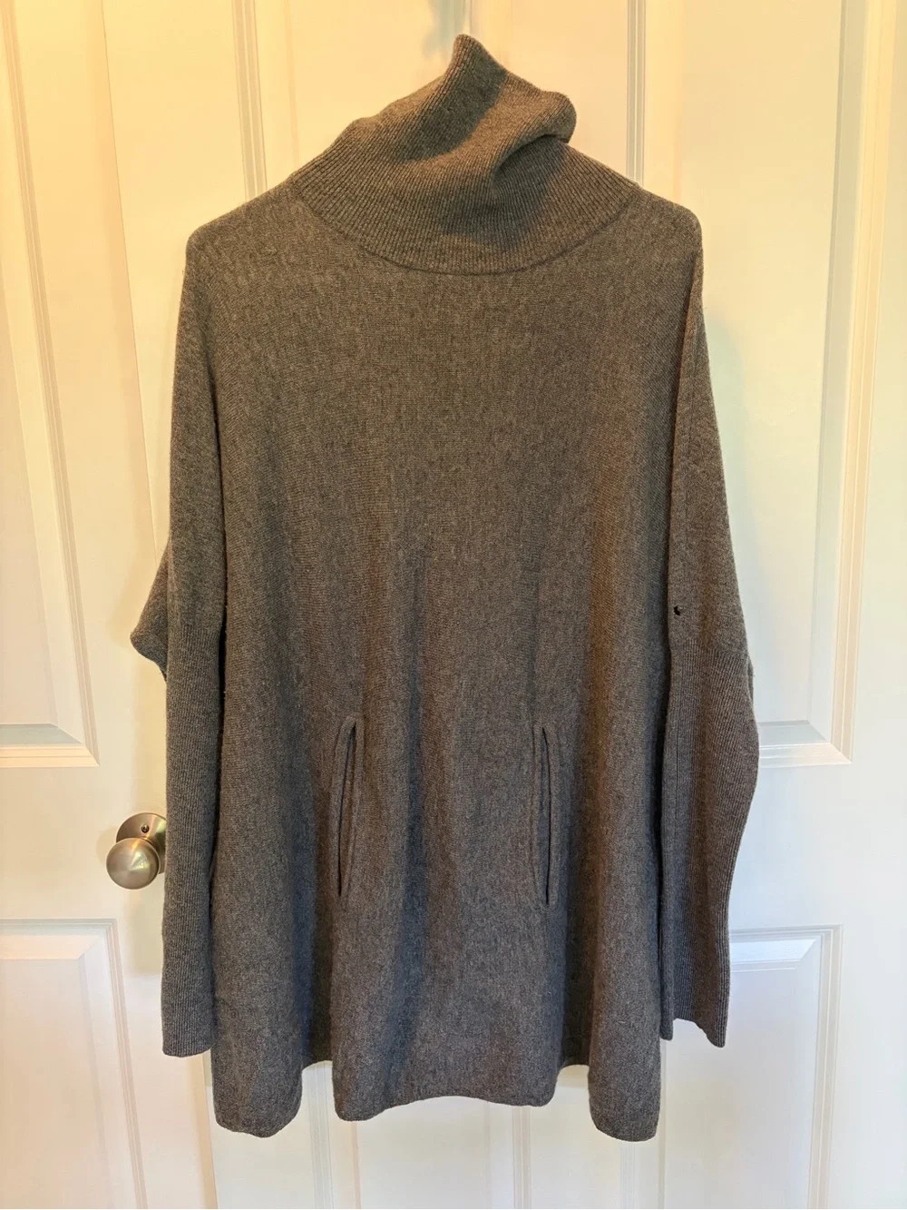Garnet Hill Gray Cashmere Turtleneck Pocket Sweater